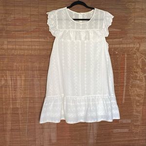 White, ruffle eyelet dress with pockets